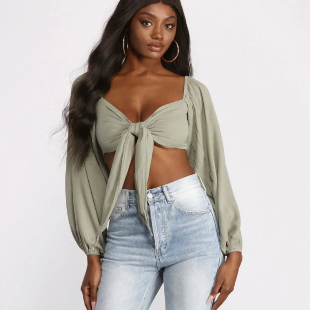 Chic Tie-Front Blouse in Olive Green